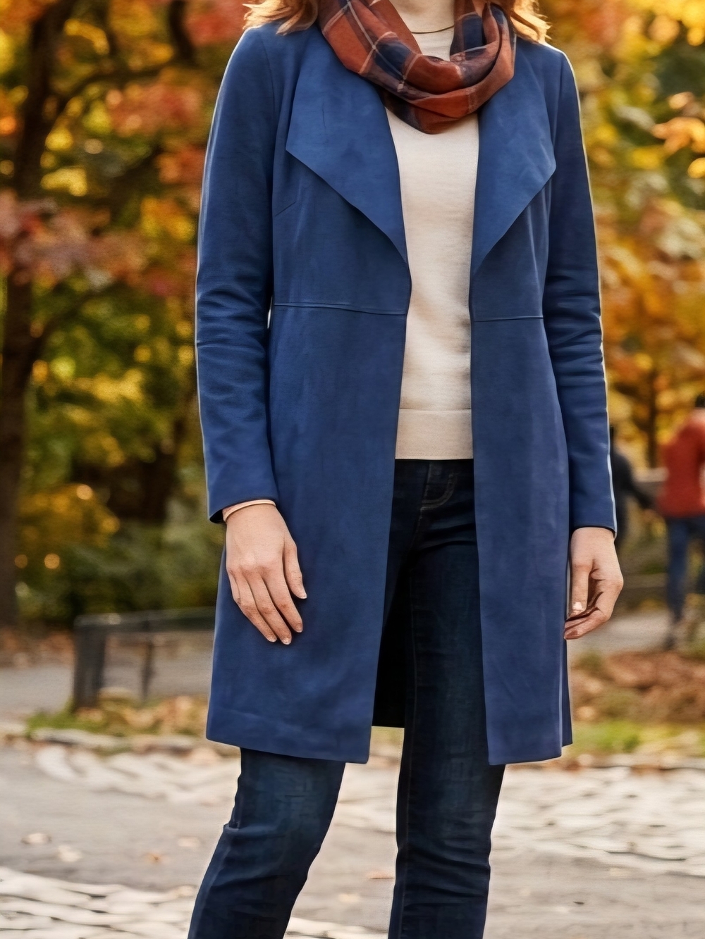 Chico's Blue Open-Front Drapped Trench Coat Faux Suede Sz 0 (US-Small)Minimalist